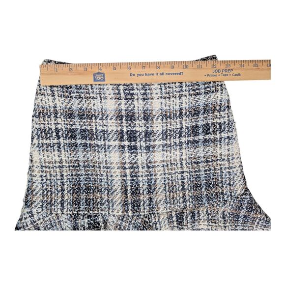 Chunky Tweed Distressed Plaid Trumpet Mini Skirt Sz XS mi ami Raw Hem - Picture 6 of 10